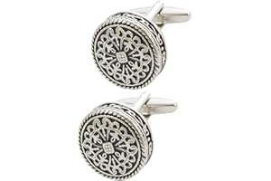 COLLAR AND CUFFS LONDON Gemelli Camicia Uomo Argento Colorato - con Scatola - in Stile Antico - Disegno Celtico - Diametro 20mm - Ottone - Colori Argento e Nero - Celtica Epoca Croce Circolare - Un Paio
