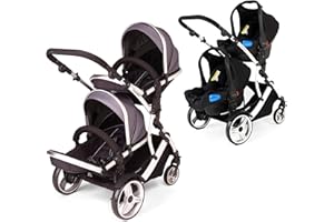 Kids Kargo Duellette Hybrid Double Tandem Pushchair Buggy (Silver with 2 Isofix Car Seats)