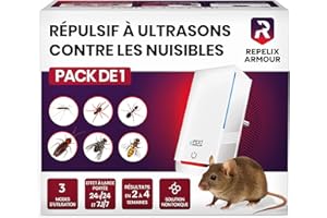 REPELIX ARMOUR Répulsif à ultrasons contre les nuisibles pour intérieur – Pack de 1 – Couvre 140m² par appareil – 3 modes – Repousse souris, rats, araignées, moustiques, fourmis, insectes & mouches, HX-168 (Blanc)
