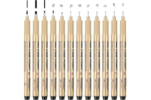HFDONGL Zestaw cienkopisów, czarny, 12 sztuk, cienkopisy, czarne, profesjonalny zestaw do ilustracji, szkicowania, rysowania technicznego