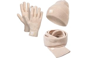 HEYO Damen Winter-Set | Strickmütze mit Umschlag, Schal & Handschuhe | Warme Beanie Strickschal Beige HZ0016