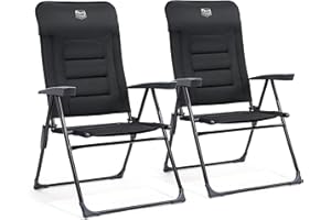 TIMBER RIDGE Silla de Jardín Plegable de Aluminio 150kg con Respaldo 7 Posiciones Alto Ajustable con Reposabrazos Reposacabezas Acolchado (2 Pcs, Gris)