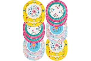 Talking Tables Zestaw 12 kolorowych papierowych talerzy w kwiaty, jednorazowa zastawa stołowa, na motyw hawajski, letni piknik, grill lub przyjęcie urodzinowe dla dzieci, 23 cm, żółte, różowe,
