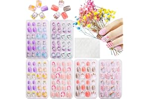Kalolary 144 PCS Bambini Unghie finte, Modello unicorno Stampa su pre-colla Full Cover per ragazze