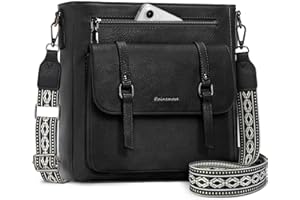 RAINSMORE Umhängetasche Damen Mittelgroß Handtasche Damen Leder Crossbody Bag Damen-Umhängetaschen Schultertasche Handtaschen Damenhandtasche mit Breiten Schultergurten Schwarz