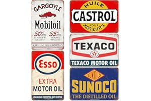 AHZFOX Auto Moto Huile pour machines De l'essence Enseignes Métalliques Vintage Poste rétro Garage Atelier Man Cave Bars Clubs Décoration Murale 8" x 12" 5Pcs