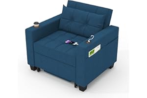 DURASPACE Sleeper Chair 3-in-1 Convertible Chair Bed Pull Out Sleeper Adjustable Armchair Sofa Bed with USB Ports, Side Pocket, Cup Holder for Small Space (Navy Blue)