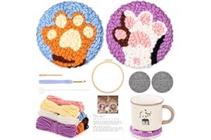 JSRQT 2 Pezzi Punch Needle Kits Coasters, Kit Iniziale con Ago per Punzonatura Motivo Artiglio di Gatto, Punch Needle Sottobicchieri Kit per Principianti Adulti, Ricamo Starter Coasters con Istruzioni