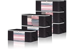 Vieshful 6 sztuk pojemników na odzież, przewiewny, składany organizer do szafy ze wzmocnionym uchwytem na kołdry, koce, pościel, czarny