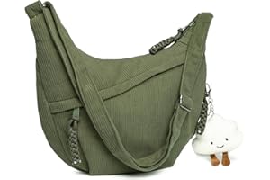 Micmores Crossbody Bag Damen Umhängetasche, Cord Tasche Casual Schultertasche Moon Bag Halbmond Tasche mit verstellbarer Schultergurt, Stylische Handtasche für Arbeit, Reisen, Alltag(Grün)