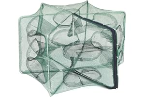 Lixada Rete da pesca pieghevole esagonale con 6 fori, gabbia, trappola per gamberoni, granchi, esche