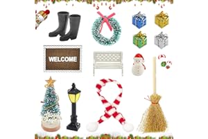 Shinybox Wichteltür Zubehör Set, 14 Stück Miniatur Wichtel Set mit Gartenbank, Schneemänner, Straße Licht, Stiefel, Teppich, Weihnachtsbaum, Besen, Weihnachtskranz, Geschenkbox, Weihnachten Deko