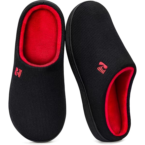 riemot Pantoufles confortables et moelleuses en mousse à mémoire de forme pour homme et femme - Pour l'hiver et l'extérieur - Col en fourrure - Doublure en polaire, Quatre saisons Noir, 42.5/43.5
