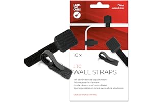 LABEL THE CABLE Support de Câble Mural pour Murs et Bureaux - Attache-Câbles Adhésifs en Scratch pour une Organisation Parfaite des Câbles - LTC WALL STRAPS - Lot de 10 - Noir - LTC 3110