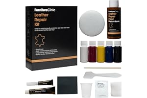 Furniture Clinic Complete Leather Repair Kit (Med Brown) -12 Colour Options for Sofas, Car Seats - Matches All Shades of Leather - Patch, Fill & Touch up Scratches, tears and Other Damaged Areas