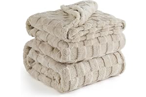 BEDSURE Przytulny koc 220 x 240 – polarowy, wełniany, XXL, miękkie, ciepłe koce w kratkę, do dekoracji pokoju i salonu, jasnobrązowy, 220 x 240 cm