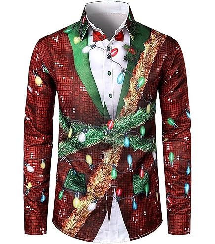 Chemise De Noel Homme,Chemise De Noël Homme Manches Longues