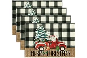 xiaoxiaozhijia Set di 4 Sottopiatti Natalizi,Tovagliette Americane Lavabili 30x45cm,Tovaglietta Americana (Camioncino)