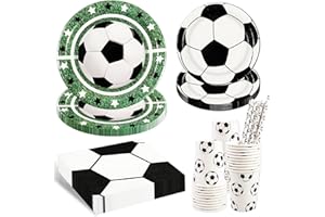 Fußball Partygeschirr Set- 50 Stück Fußball Deko Geburtstag Kinder Fussball Geburtstag Geschirr Teller Becher Servietten Trinkhalm für Fuß-ball Liebhaber Kindergeburtstag 10 Gäste