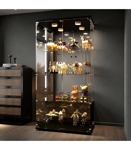 Présentoir Vitré 5 étages Avec Portes En Acrylique - Armoire De Rangement En Bambou 165x80x32 Cm - Pour Collection - 4