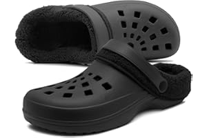 IMTY Mens Clogs Warm Fur Lined Thermal Garden Clogs Slip On Lightweight EVA Slippers Indoor House Shoes Shower Sandals