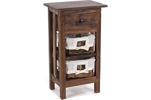 DESIGN DELIGHTS TELEFONTISCH "RATTAN 70" | 70x38x28 cm (HxBxT), Mahagoni, mit Rattan Körben und Schublade | Beistelltisch aus Massivholz, Holz Konsolentisch, Badezimmerschränkchen | Farbe: 03 dunkelbraun