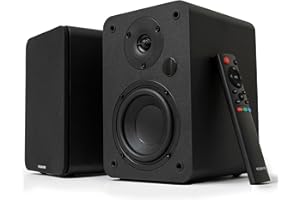 VULKKANO A4 Arc Enceintes Monitoring Active avec Woofer 4", Bluetooth 5.0, HDMI Arc, Optique, RCA, USB, Sortie Subwoofer, Haut Parleur de PC au Design Élégant, Couleur Noire