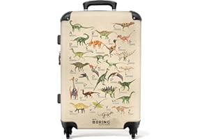 NoBoringSuitcases.com® Reisekoffer Geschenk Junge Rollkoffer Reisekoffe Trolli Suitcase Koffer Groß Kinder - Dino - Alphabet - Braun - Koffer mittelgroß, 67x43x25cm
