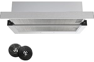 FIREGAS hotte tiroir téléscopique, hotte aspirante intégrée 60 cm, 345,3 m³ / h, recirculation ou évacuation, 2 vitesses, commande par interrupteur à bascule, avec filtre à charbon