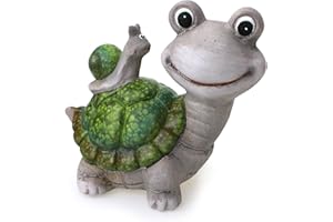 TEMPELWELT® Figurine de Jardin décorative Tortue avec Escargot 15 x 13 cm - polystone Vert Gris - décoration de Jardin - Figurine Animale pour Printemps été Automne