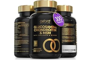OXFORD ORGANICS Award Winning Glucosamine and Chondroitin High Strength Tablets with MSM | Made in The UK | Glucosamine Sulphate with Chondriotin, MSM Powder, Collagen, Citrus Bioflavonoid & Ginger Root | 300 Tablets
