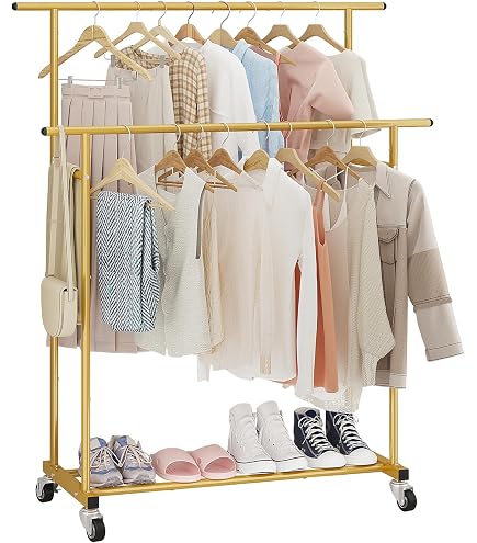 Portant à Vêtements Double Barre Métal - 110x144x55 Cm, Capacité 20-25kg, Avec étagère Chaussures, Pour Chambre, Salon Ou Boutique - 8