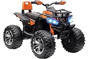 HOMCOM Elektro Quad für Kinder, 12V 10Ah Kinder Quad mit Vorwärts-, Rückwärtsfunktion, 2 Motor, USB-Anschluss, MP3-Musikplayer, Kinderfahrzeug mit Scheinwerfer 3-8 km/h, für 3-5 Jahre, Orange