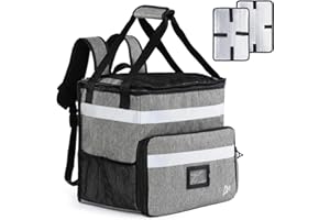 GNEGNI LIFE Food Delivery Backpack 37L Insulated Pizza Carrier Bag with Reflective Stripes Expandable Functionality Food Delivery Bag for Takeaway Cold and Hot Food, Pizza, Restaurant, Uber Eats Grey