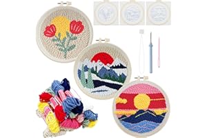Allazone 3 Pz Punch Needle Kit Completo per Ricamo, Ricamo Starter Kit con Motivo de Alba e Lstruzioni, Set da Ricamo per Principianti e Adulti