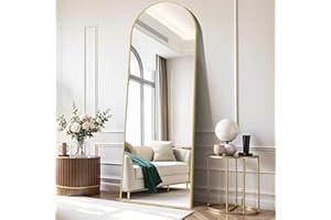 COFENY Bogen Ganzkörperspiegel, 179 × 65 cm Standspiegel mit Goldrahmen, Groß Wandspiegel zum Stehen, Anlehnen oder Hängen, Bodenspiegel für Schlafzimmer, Wohnzimmer