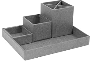 Bigso Box of Sweden Organizer na biurko do przechowywania artykułów piśmienniczych, uchwyt na długopisy z 4 przegródkami na różne przedmioty biurowe, płyta pilśniowa i papiernicza papeteria, szary
