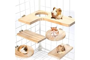 Gwezmxs Hamster Zubehör aus Holz 5PCS Set für Kleintier Plattform Käfig, DIY Dekor