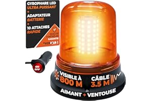 THORVALD Gyrophare LED Orange 24W (=125W Halogènes) - 12V/24V, Aimants & Ventouse, 3 Modes Eclairage, Compatible Voitures, Camions, Véhicules Agricoles, Aimants & Ventouse