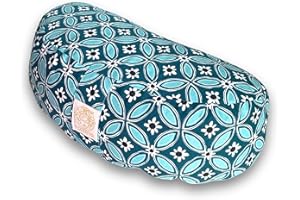 YOMANIS Crescent Chandra Half Moon Zafu Cushion for Yoga and Meditation 40 cm Wide, Seat Height 14 cm, Social, Fair, Organic Cotton Öko Tex Certified, Demeter Organic Spelt Husks, Travel Pillow Also
