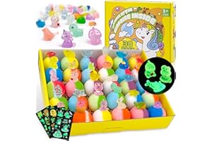 LEOCE Bath Bombs for Kids with Toy Inside, 30 PCS Natrual and Organic Bubble Bath Bombs with Glow-in-The-Dark Surprise Inside, Perfect Handmade Birthday, Party, for Boys and Girls.