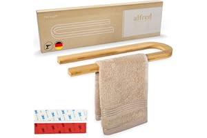 Hennez® Wieszak na ręczniki bez wiercenia – wieszak na ręczniki ścienny – drewniany wieszak na ręczniki do łazienki na drzwi – drabina na ręczniki – wieszak na ręczniki – bambusowy wieszak na ręczniki