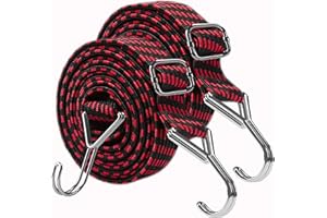 UOOLI Bungee Cords With Hooks Adjustable - Elastic Heavy Duty Straps Rope 2 Pack 2m Flat Bungee Straps for Bike Luggage Rack Tarp Camping Tent Car Roof Rack Fixings