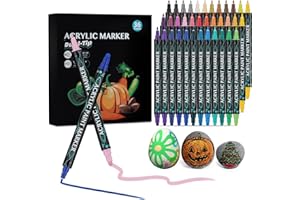 ‎TEVILIK TEVILIK Acrylstifte für Steine Wasserfest 36 Farben bemalen Set, 1-5mm Dual Tip Permanent Marker Stifte Glasmalstifte für Geschenkekarte, Leinwand, Holz, Glasmalerei, Keramik, Basteln Mädchen