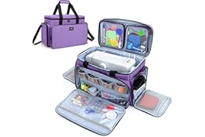 CURMIO Sewing Machine Bag for Most Standard Sewing Machine, Universal Sewing Machine Carrying Case with 2 Removable Zipper Pouches for Sewing Supplies, Purple (Patent Design)