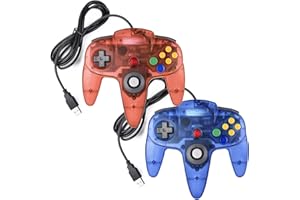 miadore 2 X Contrôleur USB pour Jeux N64, Contrôleur USB Classique N64 Joystick Gamepad pour Windows PC Mac Pie Raspberry Pi 3 Retro (Bleu/Rouge)