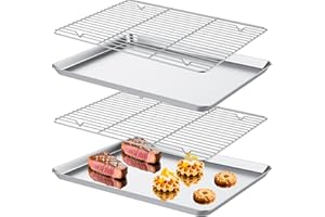 FoiiLiio 2 Pezzi Teglia Rettangolare in Acciaio Inox,40 x 30 x 2,5 cm Teglie da Forno con Griglia di Raffreddamento in Acciaio Inox,Professionale Teglia per Pizza Torte