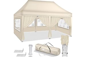 tillvex Gazebo 3x6m da Giardino | Gazebo pieghevole regolabile in altezza | Tenda Pop up impermeabile da protezione UV 50+ | Tenda Padiglione + Sacca di Trasporto (Beige - con 6 pannelli laterali)