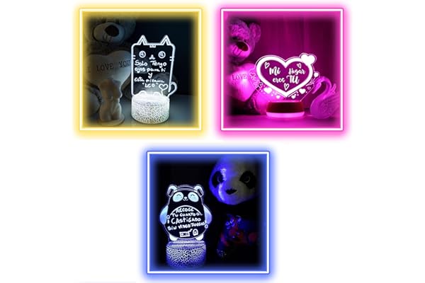 XpertHomeZ Lampara personalizada para escribir mensajes - Pizarra Led con Mando a Distancia - Incluye Rotulador - 3-Pack - (1 Gatito - 1 Panda - 1 Corazon)