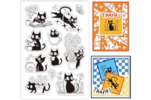 ‎GLOBLELAND GLOBLELAND Schwarze Katze Silikonstempel Blatt Blumen Transparente Stempel Fisch Schmetterling Klare Stamps Für Karten Herstellung DIY Scrapbooking Basteln